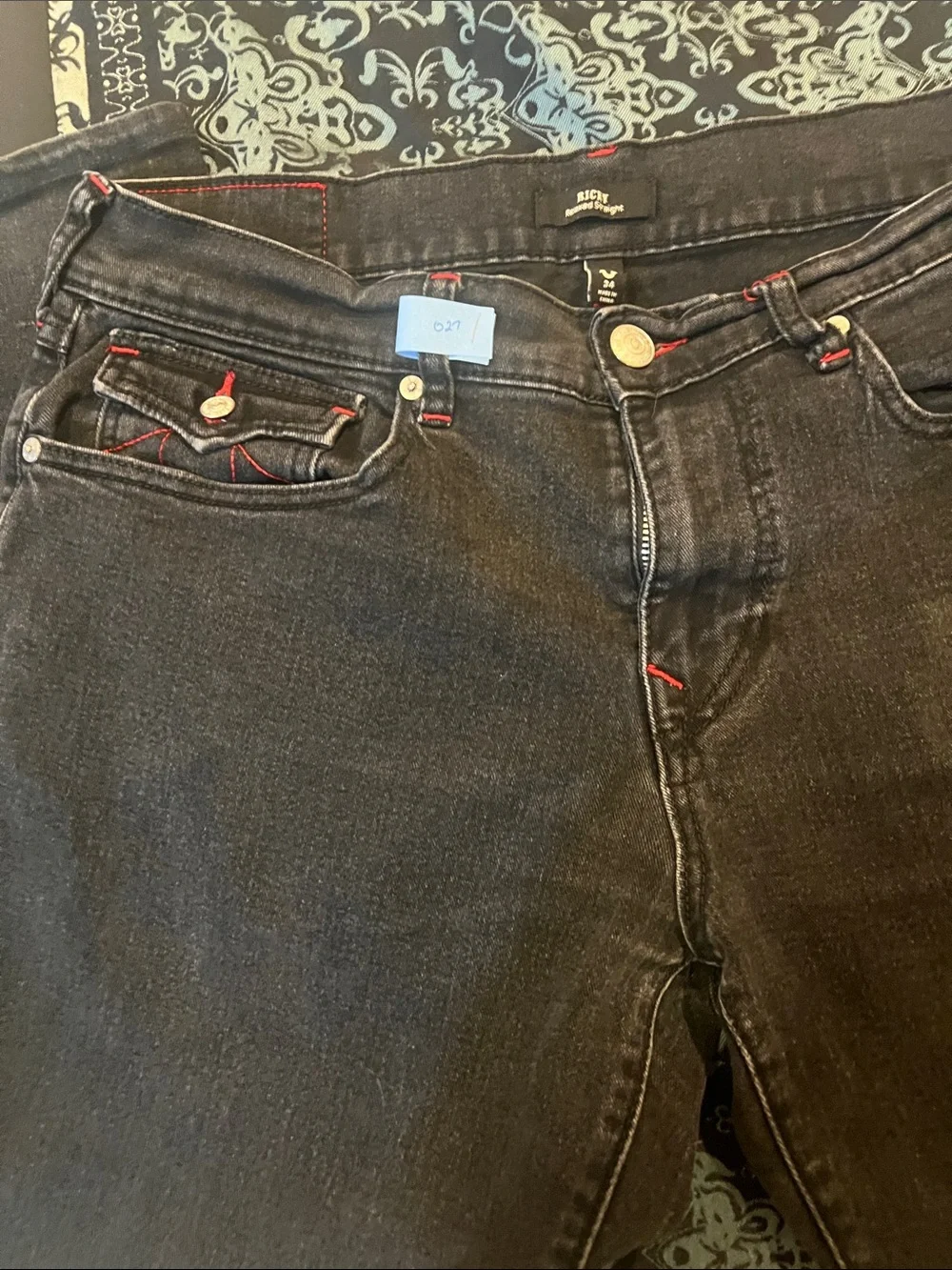True Religion Black Jeans with Red Stitch Accents